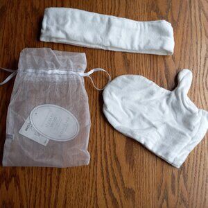 100% Cotton Shower/Bath Wrap Set- Wrap Towel, Mitt, Headband, Travel Spa Pool